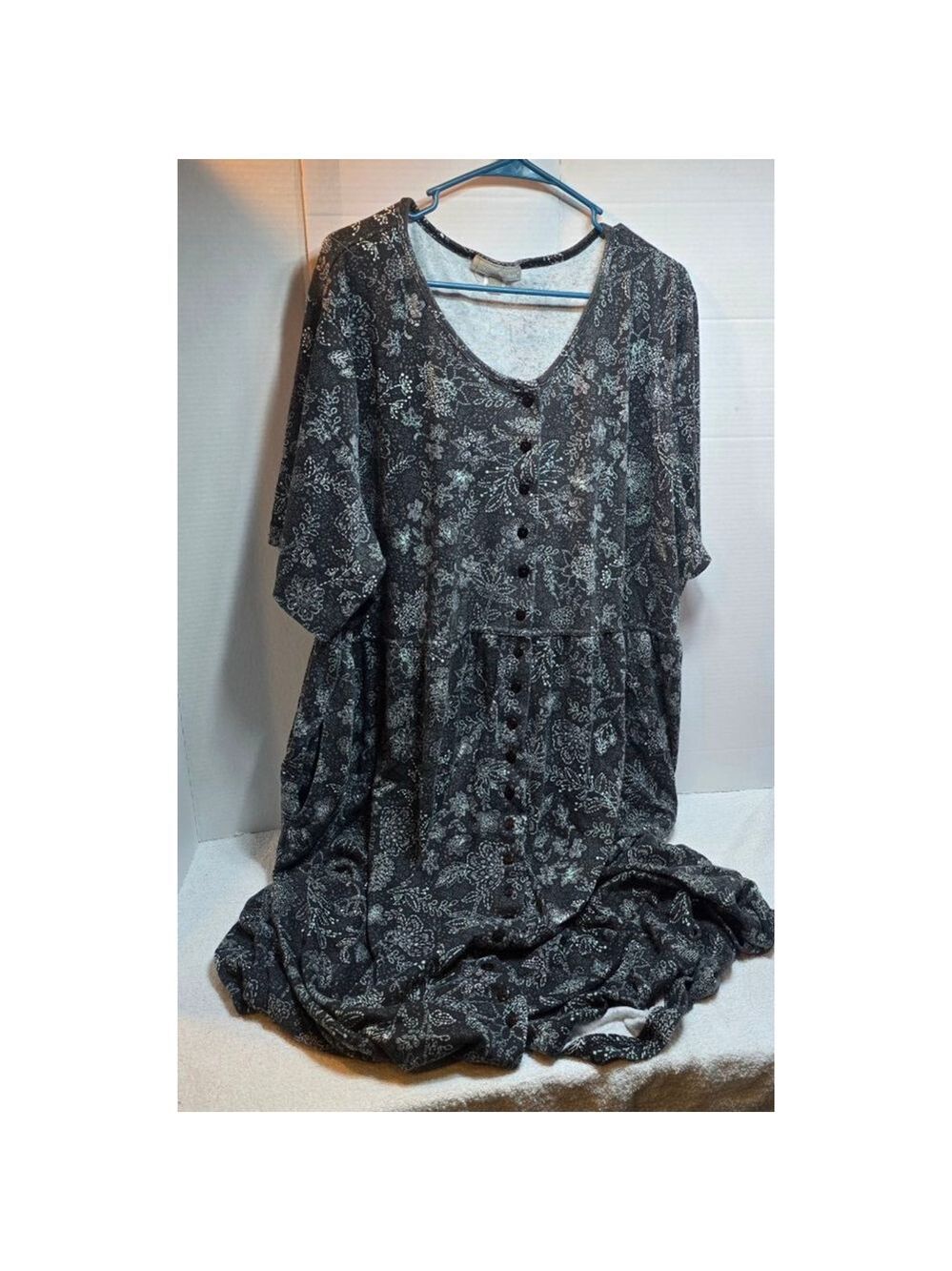 Women's Woman Within Gray White Floral Maxi Dress Plus Size 2X